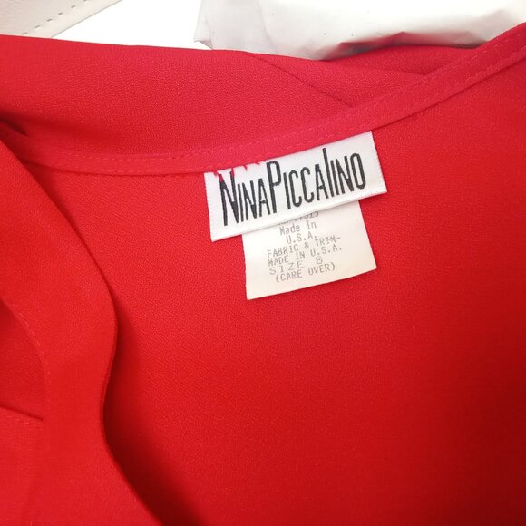 Vintage '80s Nina Piccalino Dress Power Shoulder Cut-outs Pockets Pleats (M/8) - Picture 10 of 15